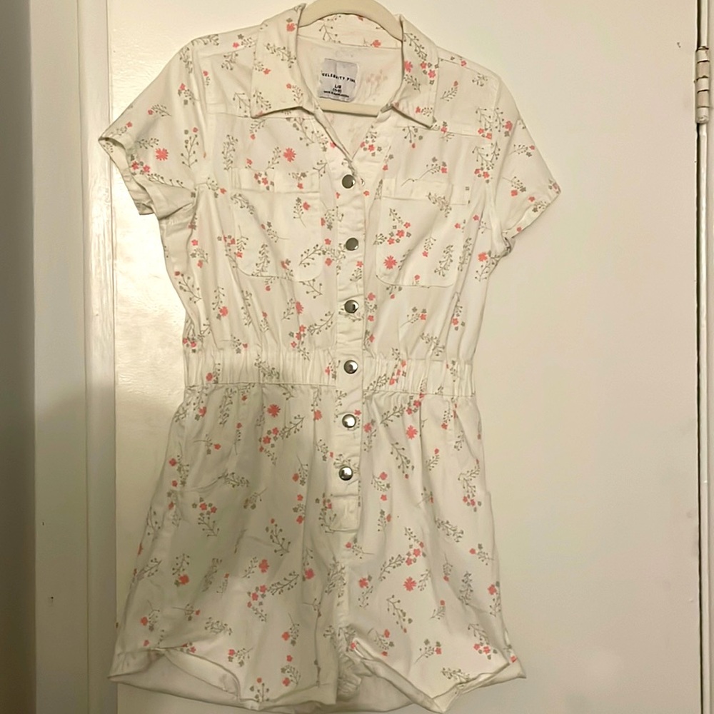 White and Pink Floral Romper